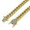 Tobillera Básica 04.156.0466.10 Oro Laminado, Diseño de Miami Cubana, con Blanca Micro Pave, Pulido, Tono Dorado (200 Gauge, 07 MM Thickness, 10 Inches Length)