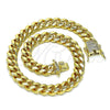 Tobillera Básica 04.156.0466.10 Oro Laminado, Diseño de Miami Cubana, con Blanca Micro Pave, Pulido, Tono Dorado (200 Gauge, 07 MM Thickness, 10 Inches Length)