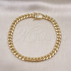 Tobillera Básica 04.156.0466.10 Oro Laminado, Diseño de Miami Cubana, con Blanca Micro Pave, Pulido, Tono Dorado (200 Gauge, 07 MM Thickness, 10 Inches Length)