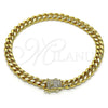 Tobillera Básica 04.156.0466.10 Oro Laminado, Diseño de Miami Cubana, con Blanca Micro Pave, Pulido, Tono Dorado (200 Gauge, 07 MM Thickness, 10 Inches Length)