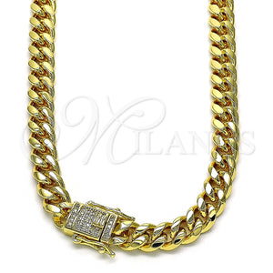 Gargantilla Basica 04.156.0466.18 Oro Laminado, Diseño de Miami Cubana, con Blanca Micro Pave, Pulido, Tono Dorado (200 Gauge, 07 MM Thickness, 18 Inches Length)