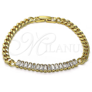 Pulsera Elegante 03.283.0093.07 Oro Laminado, Diseño de Baguette, con Blanca Zirconia Cubica, Pulido, Tono Dorado (05 MM Thickness, 7 Inches Length)