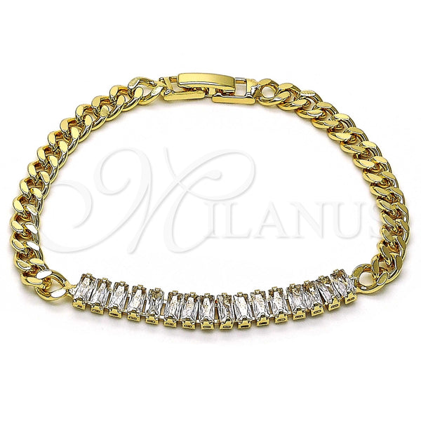 Pulsera Elegante 03.283.0093.07 Oro Laminado, Diseño de Baguette, con Blanca Zirconia Cubica, Pulido, Tono Dorado (05 MM Thickness, 7 Inches Length)