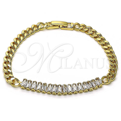 Pulsera Elegante 03.283.0093.07 Oro Laminado, Diseño de Baguette, con Blanca Zirconia Cubica, Pulido, Tono Dorado (05 MM Thickness, 7 Inches Length)