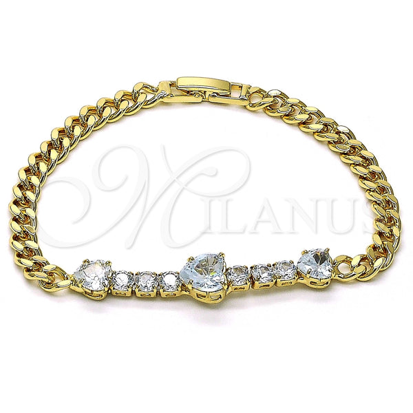 Pulsera Elegante 03.283.0094.07 Oro Laminado, Diseño de Corazón, con Blanca Zirconia Cubica, Pulido, Tono Dorado (05 MM Thickness, 7 Inches Length)