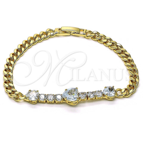 Pulsera Elegante 03.283.0094.07 Oro Laminado, Diseño de Corazón, con Blanca Zirconia Cubica, Pulido, Tono Dorado (05 MM Thickness, 7 Inches Length)