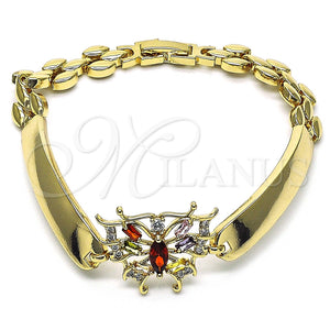 Pulsera Elegante 03.283.0099.07 Oro Laminado, Diseño de Mariposa, con Multicolor Zirconia Cubica, Pulido, Tono Dorado (08 MM Thickness, 7 Inches Length)
