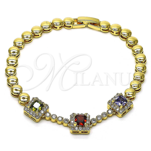 Pulsera Elegante 03.283.0118.07 Oro Laminado, con Multicolor Zirconia Cubica and Blanca Micro Pave, Pulido, Tono Dorado (05 MM Thickness, 7 Inches Length)