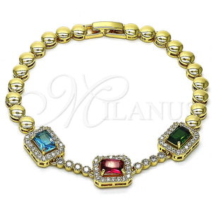 Pulsera Elegante 03.283.0119.07 Oro Laminado, con Multicolor Zirconia Cubica and Blanca Micro Pave, Pulido, Tono Dorado (05 MM Thickness, 7 Inches Length)
