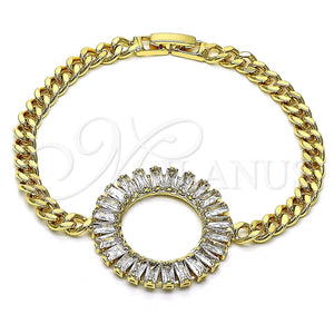 Pulsera Elegante 03.283.0120.07 Oro Laminado, Diseño de Baguette, con Blanca Zirconia Cubica, Pulido, Tono Dorado (05 MM Thickness, 7 Inches Length)