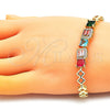 Pulsera Elegante 03.283.0122.07 Oro Laminado, con Multicolor Zirconia Cubica and Blanca Micro Pave, Pulido, Tono Dorado (07 MM Thickness, 7 Inches Length)
