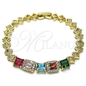 Pulsera Elegante 03.283.0122.07 Oro Laminado, con Multicolor Zirconia Cubica and Blanca Micro Pave, Pulido, Tono Dorado (07 MM Thickness, 7 Inches Length)