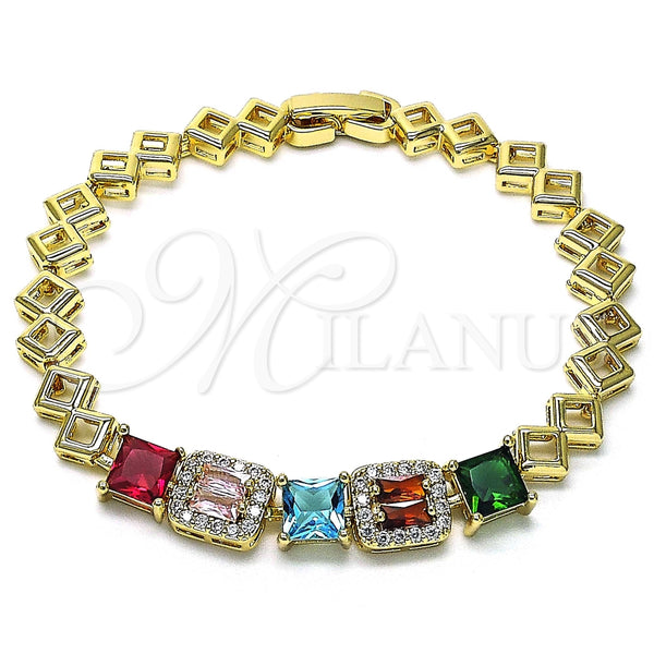 Pulsera Elegante 03.283.0122.07 Oro Laminado, con Multicolor Zirconia Cubica and Blanca Micro Pave, Pulido, Tono Dorado (07 MM Thickness, 7 Inches Length)