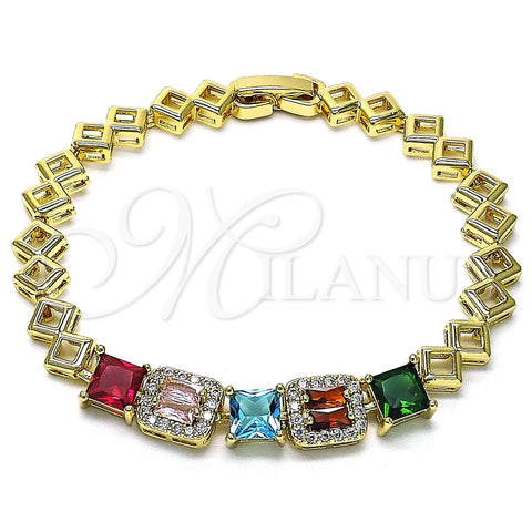 Pulsera Elegante 03.283.0122.07 Oro Laminado, con Multicolor Zirconia Cubica and Blanca Micro Pave, Pulido, Tono Dorado (07 MM Thickness, 7 Inches Length)