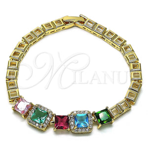 Pulsera Elegante 03.283.0123.07 Oro Laminado, con Multicolor Zirconia Cubica and Blanca Micro Pave, Pulido, Tono Dorado (05 MM Thickness, 7 Inches Length)