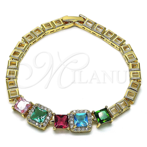 Pulsera Elegante 03.283.0123.07 Oro Laminado, con Multicolor Zirconia Cubica and Blanca Micro Pave, Pulido, Tono Dorado (05 MM Thickness, 7 Inches Length)