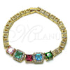 Pulsera Elegante 03.283.0123.07 Oro Laminado, con Multicolor Zirconia Cubica and Blanca Micro Pave, Pulido, Tono Dorado (05 MM Thickness, 7 Inches Length)