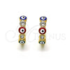 Argolla Huggie 02.213.0196.3.15 Oro Laminado, Diseño de Ojo Griego, con Zirconia Cubica Blanca, Esmaltado Multicolor, Tono Dorado