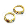 Argolla Huggie 02.213.0196.3.15 Oro Laminado, Diseño de Ojo Griego, con Zirconia Cubica Blanca, Esmaltado Multicolor, Tono Dorado