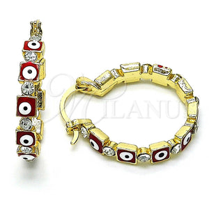 Argolla Pequeña 02.213.0365.25 Oro Laminado, Diseño de Ojo Griego, con Blanca Cristal, Esmaltado Rojo, Tono Dorado