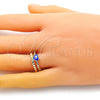 Anillo Elegante 01.213.0017 Oro Laminado, Diseño de Ojo Griego y Corazón, Esmaltado Azul, Tono Dorado (One size fits all)