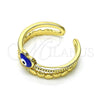 Anillo Elegante 01.213.0017 Oro Laminado, Diseño de Ojo Griego y Corazón, Esmaltado Azul, Tono Dorado (One size fits all)