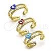 Anillo Elegante 01.213.0017 Oro Laminado, Diseño de Ojo Griego y Corazón, Esmaltado Azul, Tono Dorado (One size fits all)