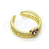 Anillo Elegante 01.213.0017.1 Oro Laminado, Diseño de Ojo Griego y Corazón, Esmaltado Rojo, Tono Dorado (One size fits all)