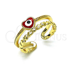 Anillo Elegante 01.213.0017.1 Oro Laminado, Diseño de Ojo Griego y Corazón, Esmaltado Rojo, Tono Dorado (One size fits all)