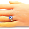 Anillo Elegante 01.213.0019 Oro Laminado, Diseño de Ojo Griego, Esmaltado Azul, Tono Dorado (One size fits all)