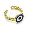 Anillo Elegante 01.213.0019 Oro Laminado, Diseño de Ojo Griego, Esmaltado Azul, Tono Dorado (One size fits all)