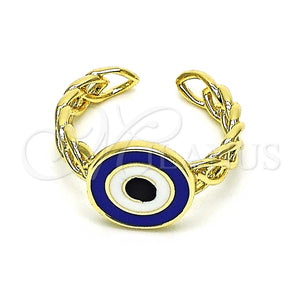 Anillo Elegante 01.213.0019 Oro Laminado, Diseño de Ojo Griego, Esmaltado Azul, Tono Dorado (One size fits all)