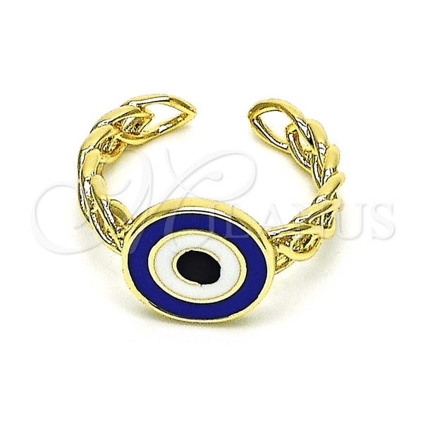 Anillo Elegante 01.213.0019 Oro Laminado, Diseño de Ojo Griego, Esmaltado Azul, Tono Dorado (One size fits all)