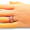 Anillo Elegante 01.213.0019.1 Oro Laminado, Diseño de Ojo Griego, Esmaltado Rojo, Tono Dorado (One size fits all)