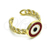 Anillo Elegante 01.213.0019.1 Oro Laminado, Diseño de Ojo Griego, Esmaltado Rojo, Tono Dorado (One size fits all)