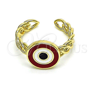 Anillo Elegante 01.213.0019.1 Oro Laminado, Diseño de Ojo Griego, Esmaltado Rojo, Tono Dorado (One size fits all)