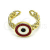Anillo Elegante 01.213.0019.1 Oro Laminado, Diseño de Ojo Griego, Esmaltado Rojo, Tono Dorado (One size fits all)
