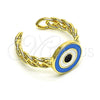 Anillo Elegante 01.213.0019.2 Oro Laminado, Diseño de Ojo Griego, Esmaltado Azul claro, Tono Dorado (One size fits all)