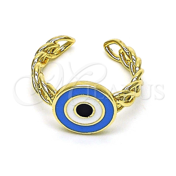 Anillo Elegante 01.213.0019.2 Oro Laminado, Diseño de Ojo Griego, Esmaltado Azul claro, Tono Dorado (One size fits all)