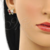 Arete Dormilona 02.26.0283.1 Oro Laminado, Diseño de Mariposa y Corazón, con Granate and Blanca Zirconia Cubica, Pulido, Tono Dorado