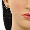 Arete Dormilona 02.26.0283.2 Oro Laminado, Diseño de Mariposa y Corazón, con Rubi Zirconia Cubica, Pulido, Tono Dorado