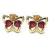 Arete Dormilona 02.26.0283.2 Oro Laminado, Diseño de Mariposa y Corazón, con Rubi Zirconia Cubica, Pulido, Tono Dorado