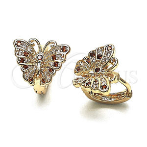 Argolla Huggie 02.26.0286.1.15 Oro Laminado, Diseño de Mariposa, con Granate and Blanca Micro Pave, Pulido, Tono Dorado