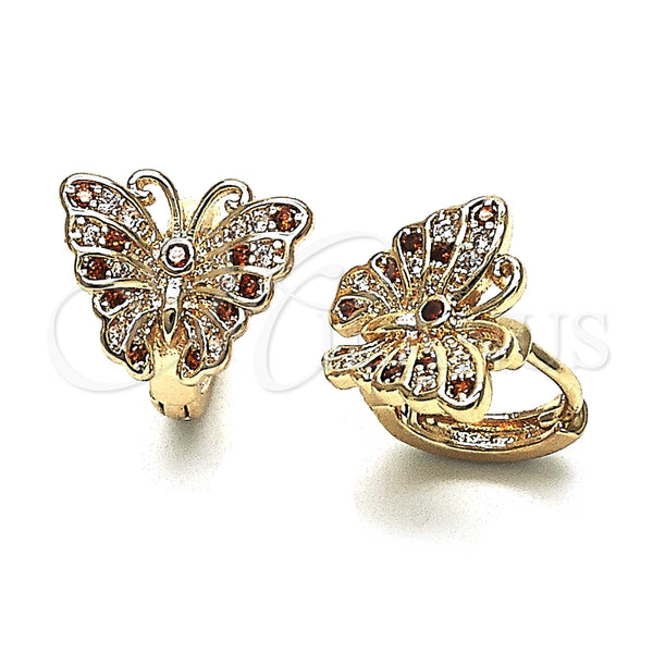 Argolla Huggie 02.26.0286.1.15 Oro Laminado, Diseño de Mariposa, con Granate and Blanca Micro Pave, Pulido, Tono Dorado