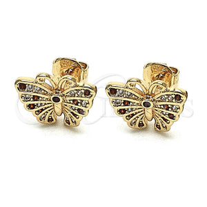 Arete Dormilona 02.26.0289.1 Oro Laminado, Diseño de Mariposa, con Granate and Blanca Micro Pave, Pulido, Tono Dorado