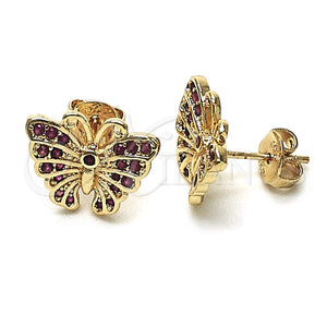 Arete Dormilona 02.26.0289.2 Oro Laminado, Diseño de Mariposa, con Rubi Micro Pave, Pulido, Tono Dorado