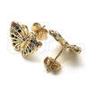 Arete Dormilona 02.26.0289.3 Oro Laminado, Diseño de Mariposa, con Multicolor Micro Pave, Pulido, Tono Dorado