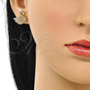 Arete Dormilona 02.26.0290.1 Oro Laminado, Diseño de Cisne, con Blanca and Granate Micro Pave, Pulido, Tono Dorado