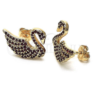 Arete Dormilona 02.26.0290.2 Oro Laminado, Diseño de Cisne, con Rubi Micro Pave, Pulido, Tono Dorado