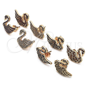 Arete Dormilona 02.26.0290.3 Oro Laminado, Diseño de Cisne, con Multicolor Micro Pave, Pulido, Tono Dorado